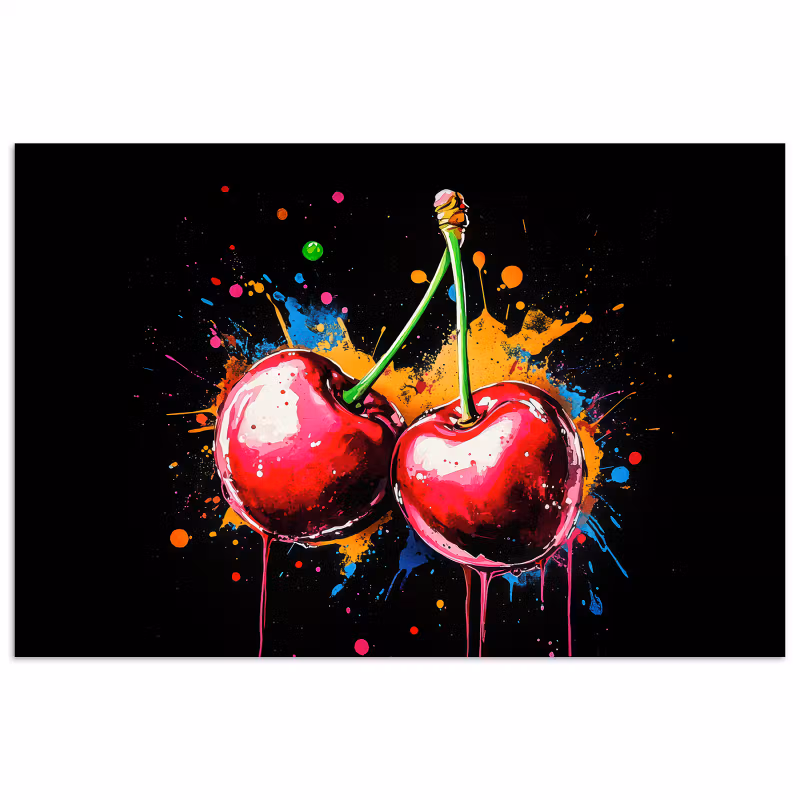 Poster - Kersen - Fruit - Graffiti - Verf - Abstract - Modern - Kleurrijk — 1