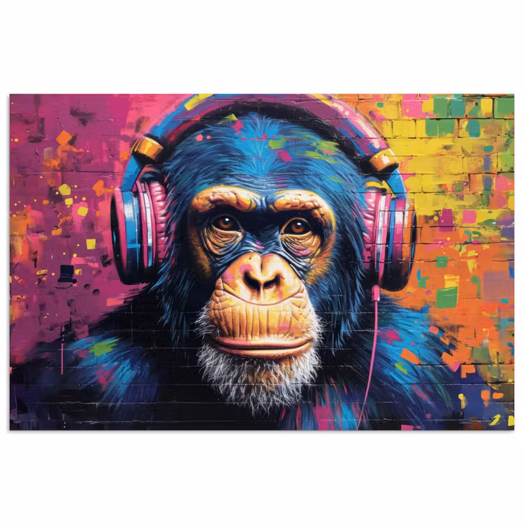 Poster - Graffiti - Chimpanzee - Street art - Koptelefoon - Aap — 1