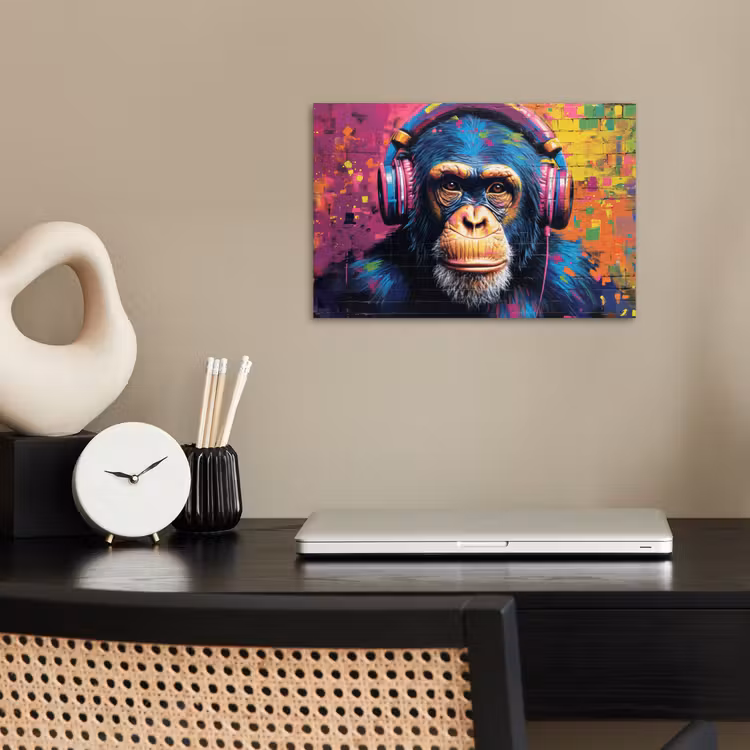 Poster - Graffiti - Chimpanzee - Street art - Koptelefoon - Aap — 2