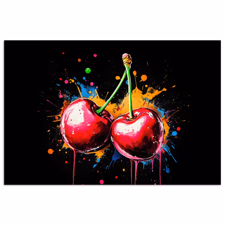 Poster - Kersen - Fruit - Graffiti - Verf - Abstract - Modern - Kleurrijk — 1