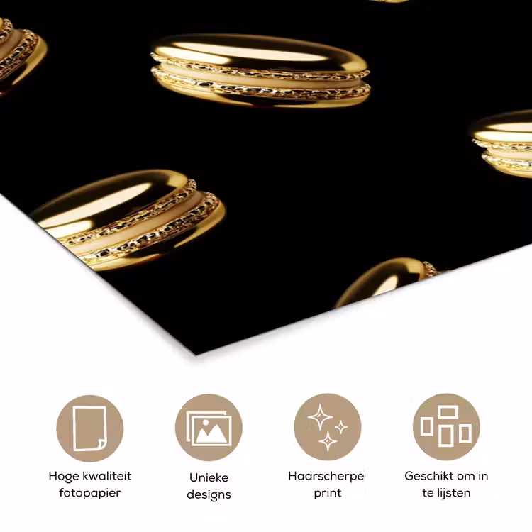 Poster - Macarons - Patroon - Goud - Zwart — 5