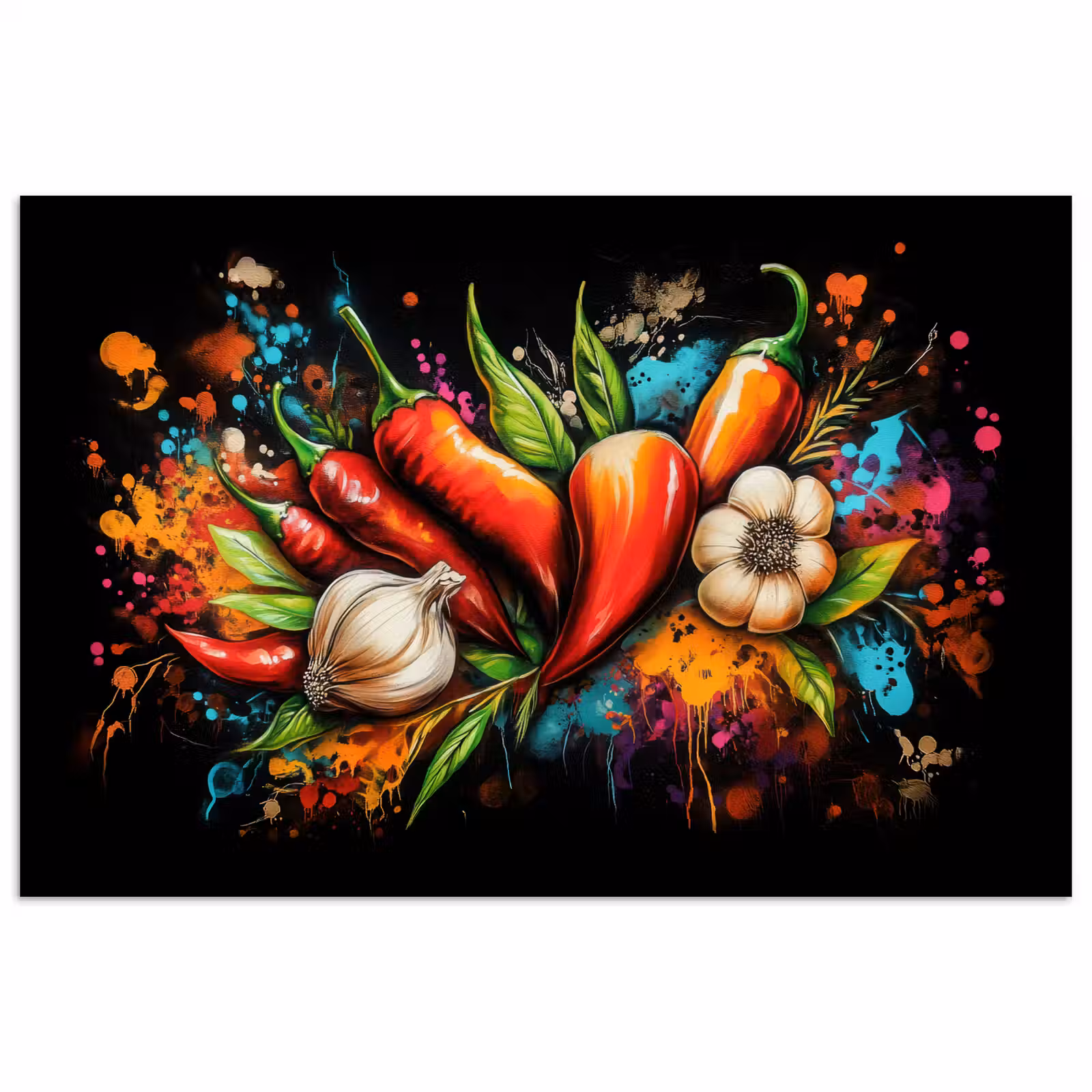 Poster - Groente - Peper - Knoflook - Graffiti - Verf - Kleurrijk — 1