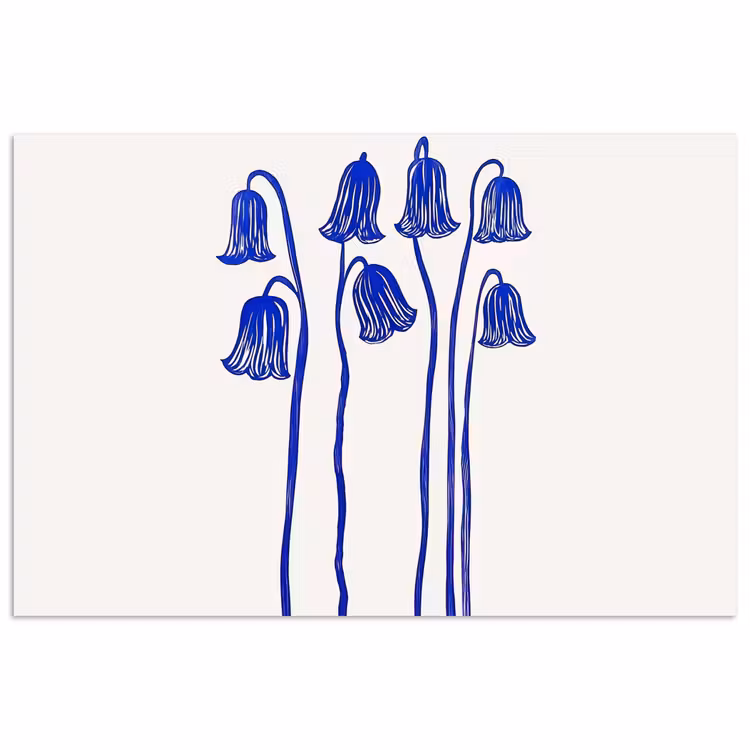 Poster - Bloemen - Blauw - Lijnen - Bloemblaadjes — 1