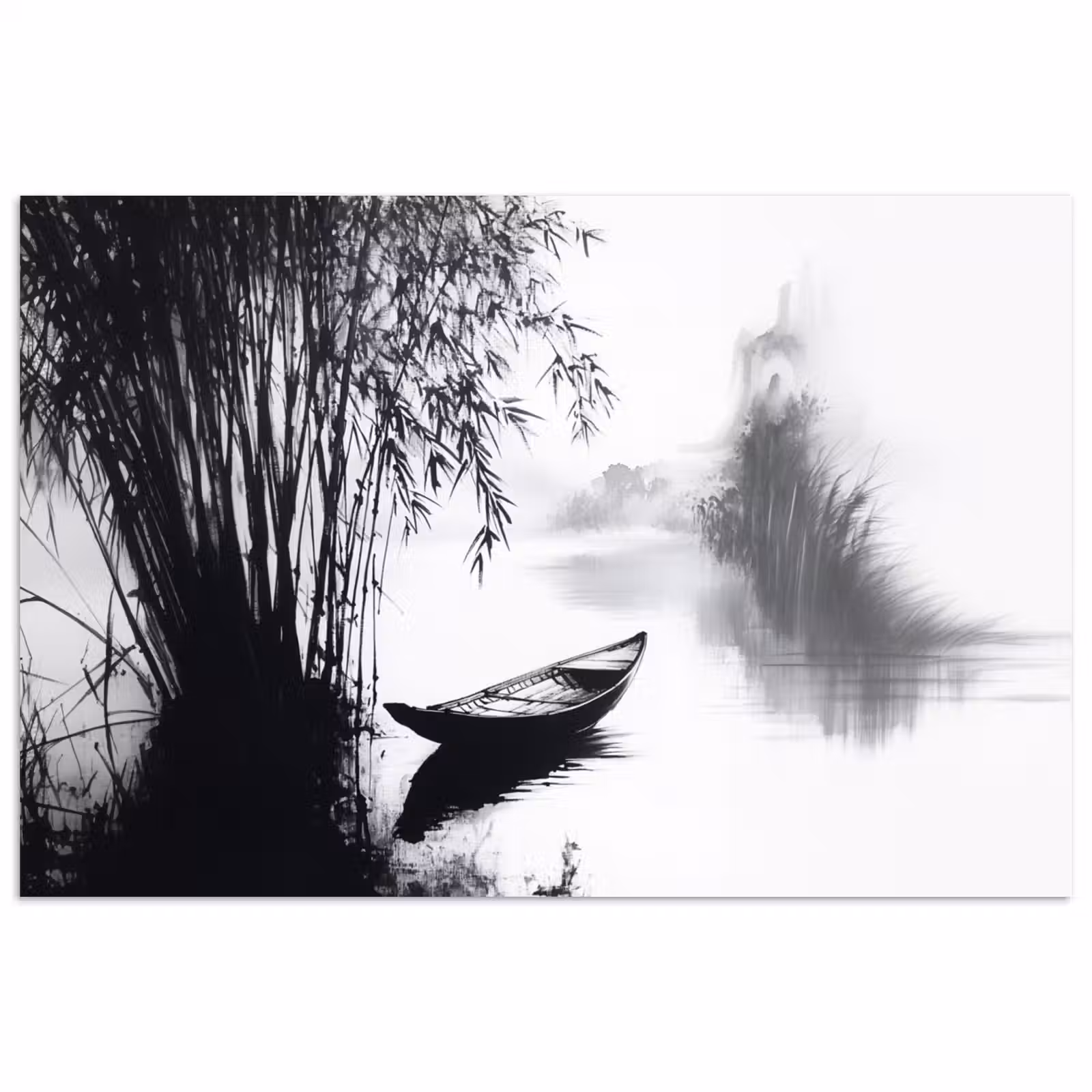Poster - Boot - Rivier - Bamboe - Wit — 1