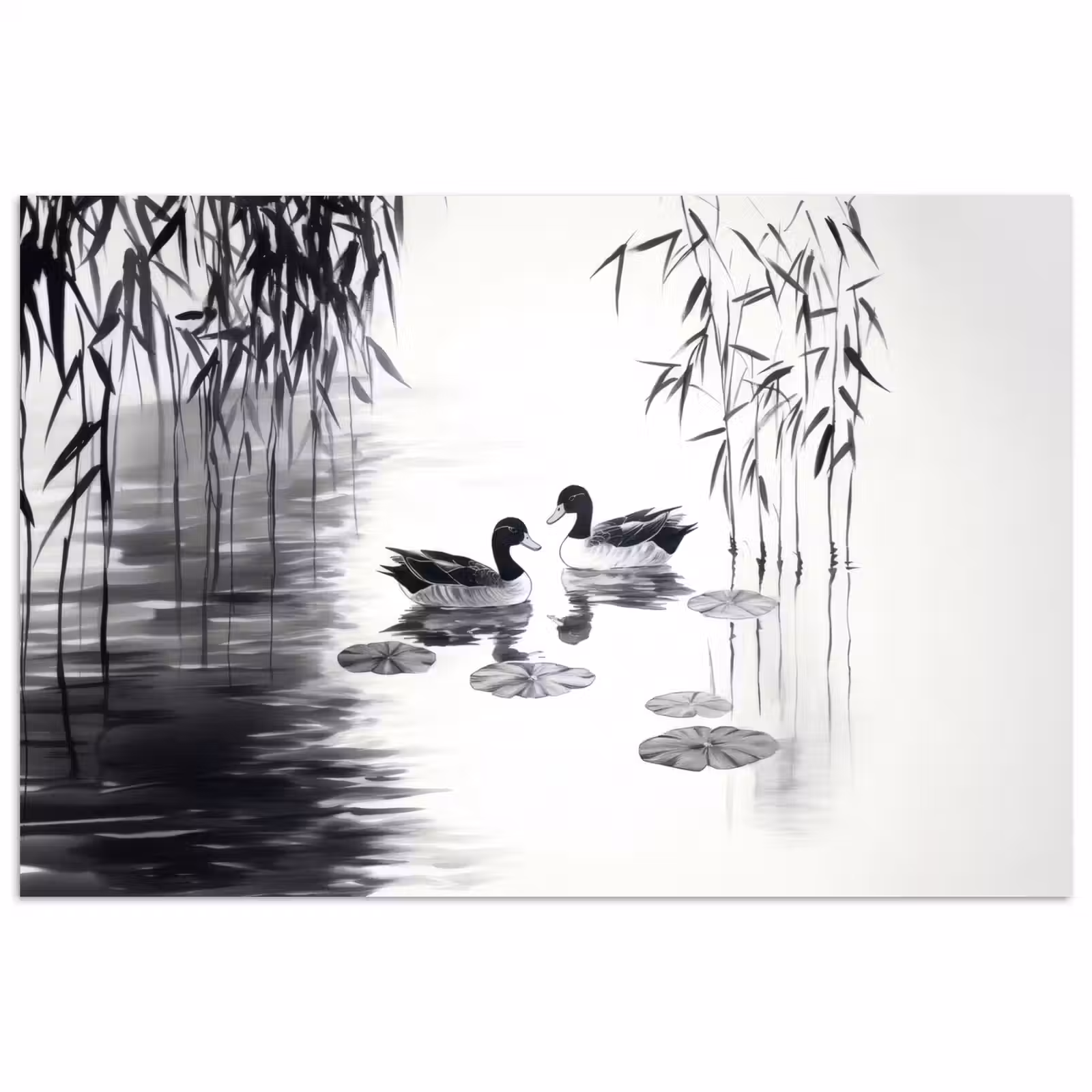 Poster - Eenden - Waterlelies - Riet - Zwart — 1