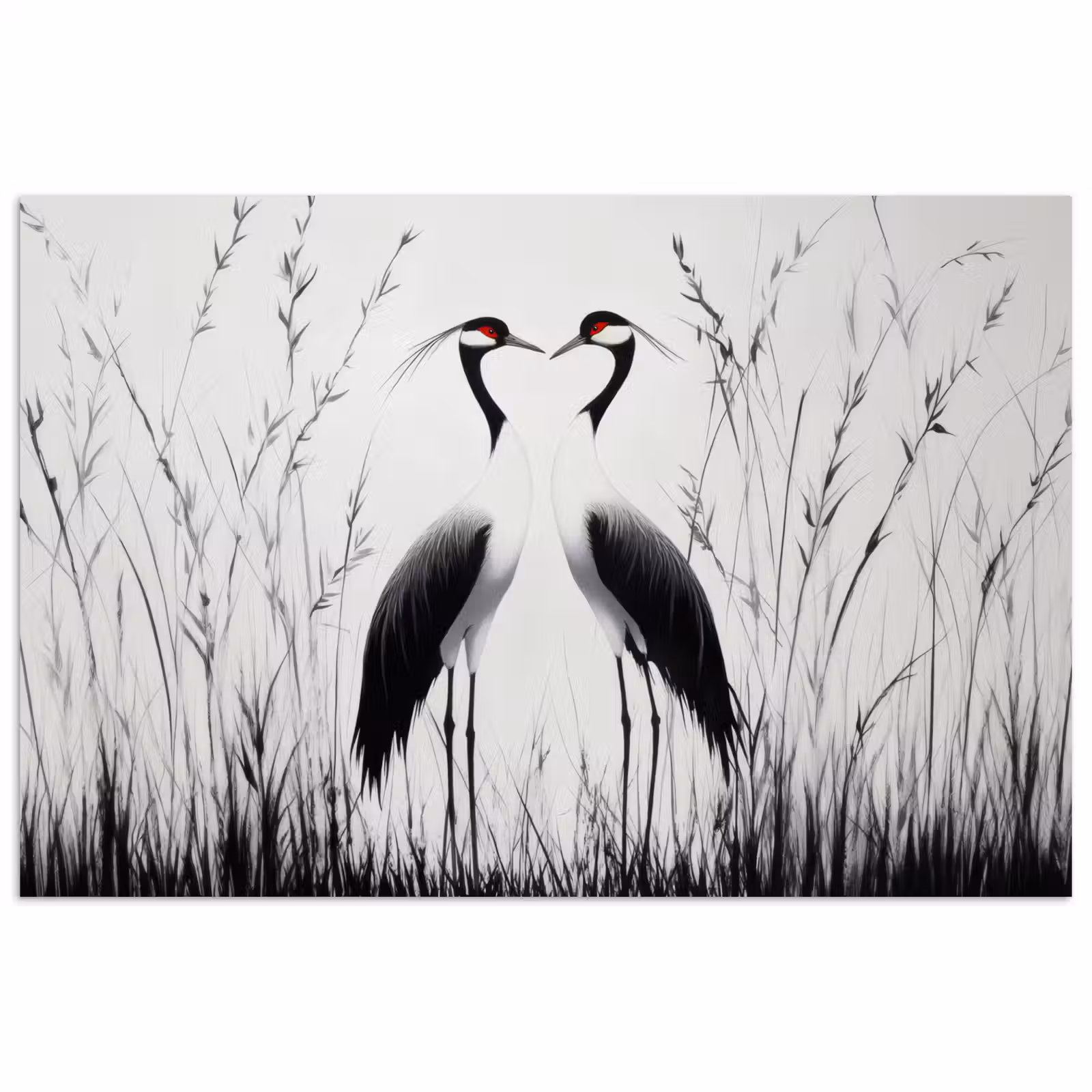 Poster - Kraanvogels - Gras - Hartvorm - Zwart — 1