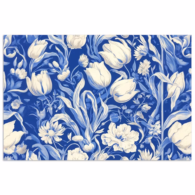 Poster - Bloemen - Delfts Blauw - Patroon - Tulp — 1