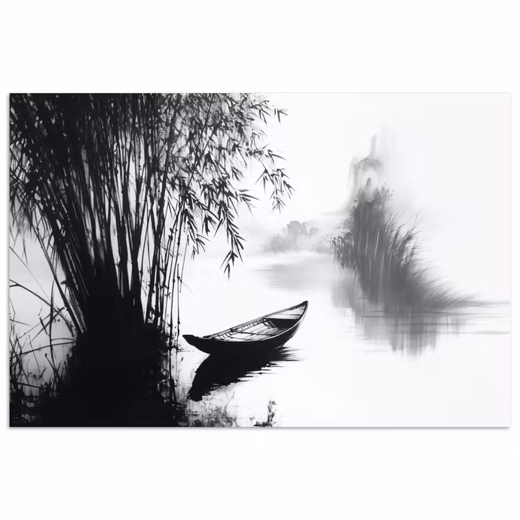 Poster - Boot - Rivier - Bamboe - Wit — 1