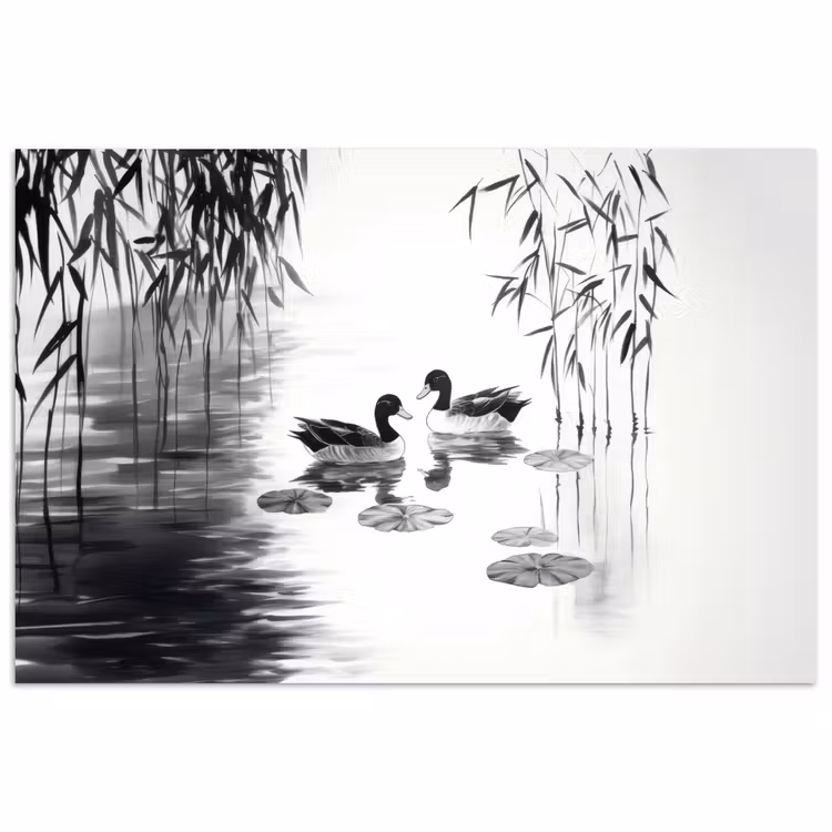 Poster - Eenden - Waterlelies - Riet - Zwart — 1