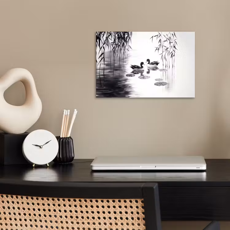 Poster - Eenden - Waterlelies - Riet - Zwart — 2