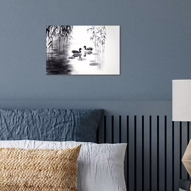 Poster - Eenden - Waterlelies - Riet - Zwart — 3
