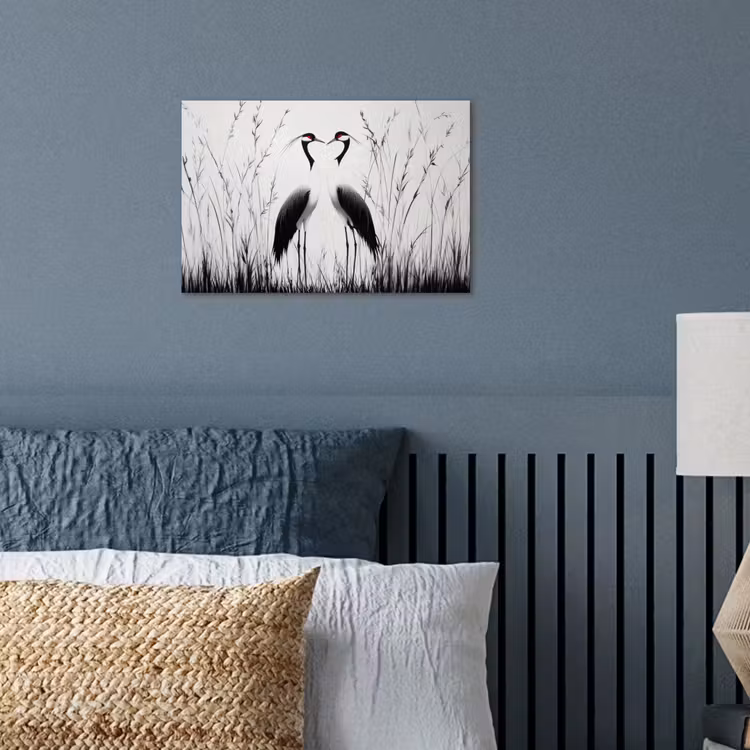 Poster - Kraanvogels - Gras - Hartvorm - Zwart — 3