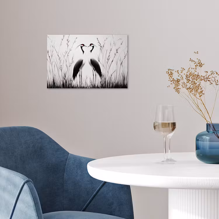Poster - Kraanvogels - Gras - Hartvorm - Zwart — 4