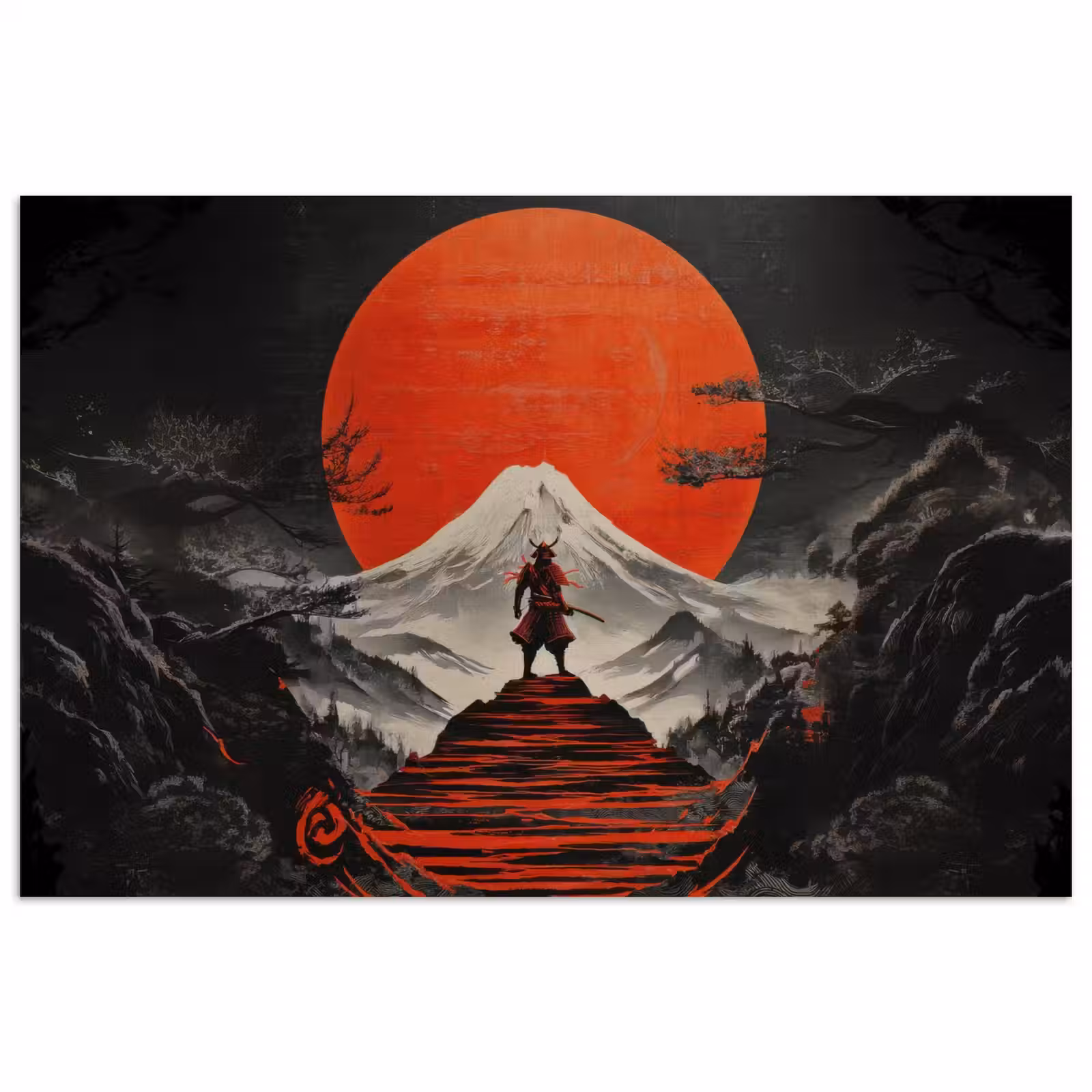 Poster - Krijger - Rode trappen - Zon - Berg — 1