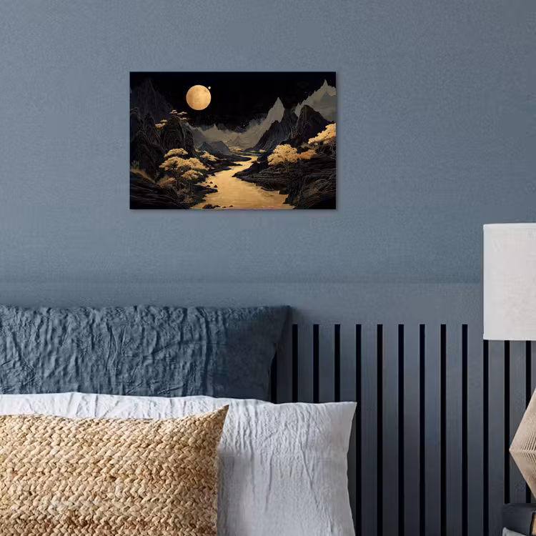 Poster - Gouden rivier - Bergen - Maan - Sterrenhemel — 3