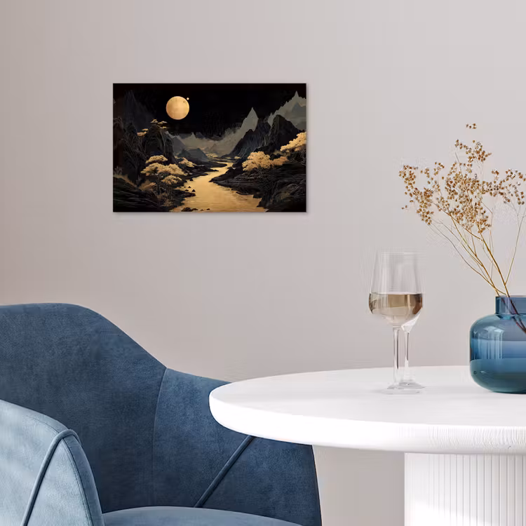 Poster - Gouden rivier - Bergen - Maan - Sterrenhemel — 4