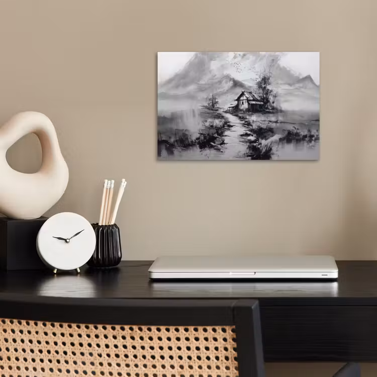 Poster - Hut - Grijs - Bergen - Mistig — 2