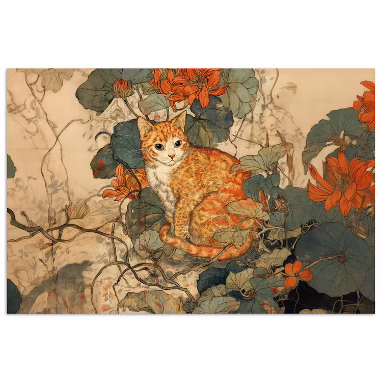 Poster - Kat - Sierlijk - Bloemen — 1