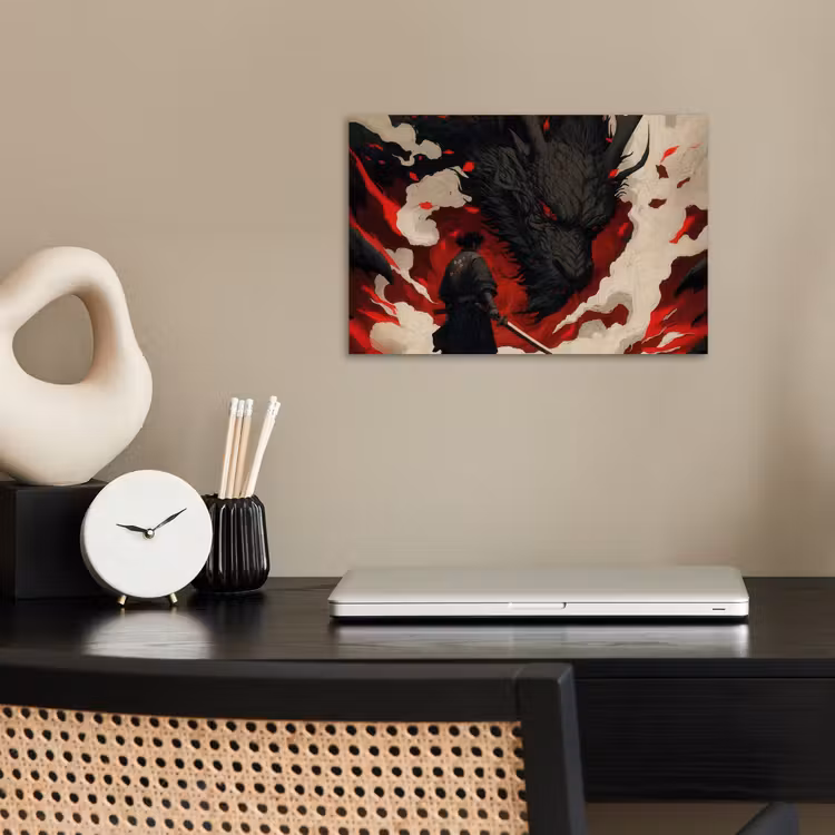 Poster - Krijger - Draak - Zwart - Rood - Rook — 2