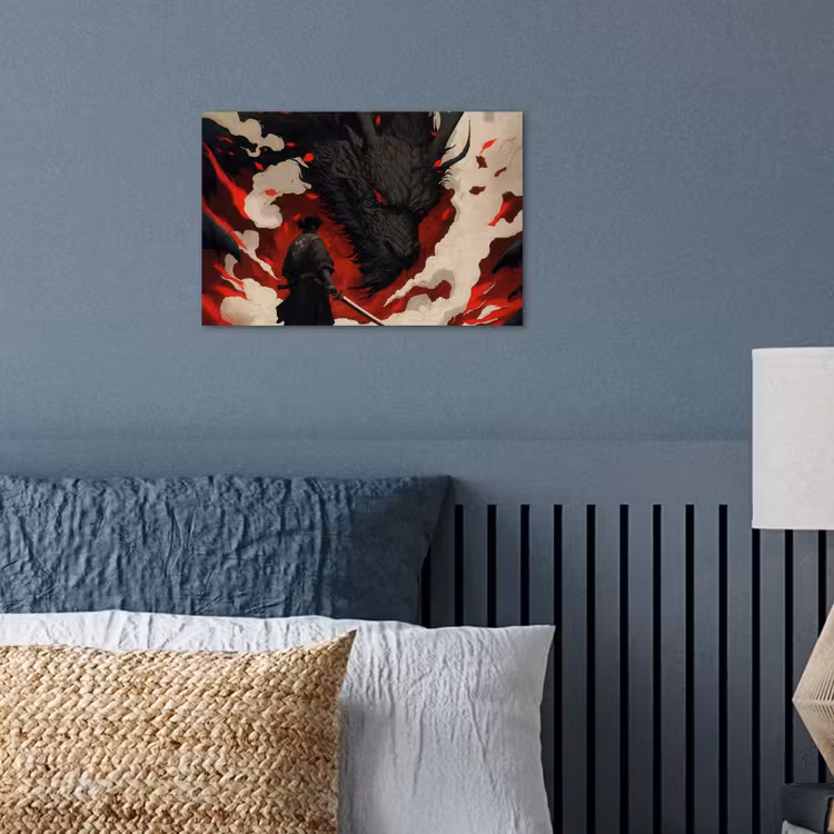 Poster - Krijger - Draak - Zwart - Rood - Rook — 3