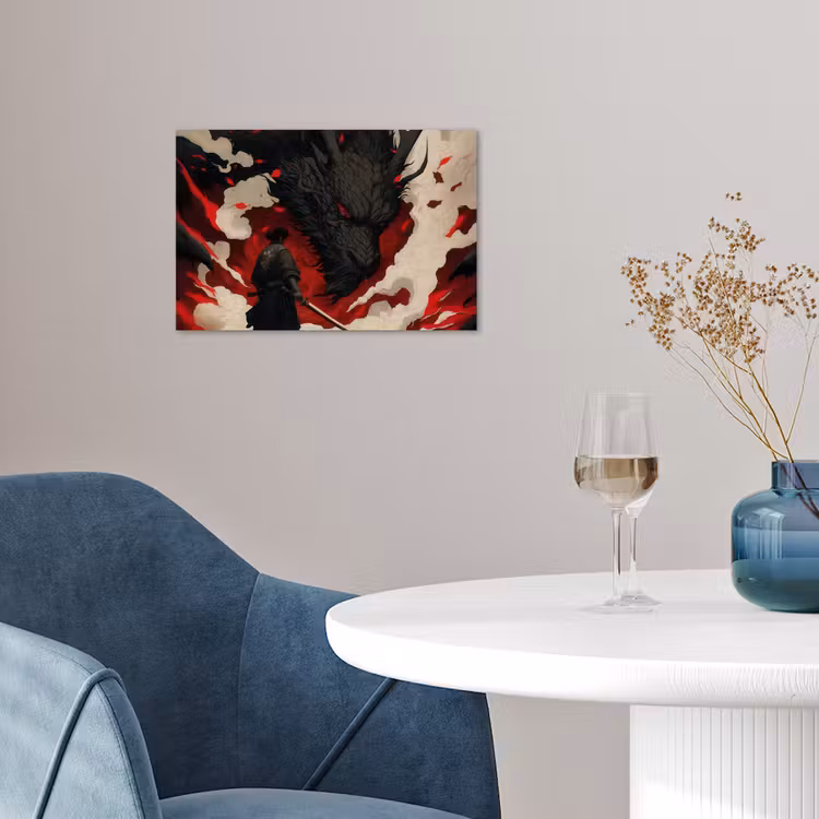Poster - Krijger - Draak - Zwart - Rood - Rook — 4