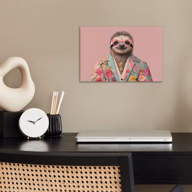 Poster - Luiaard - Bloemenprint - Bril - Roze — 2