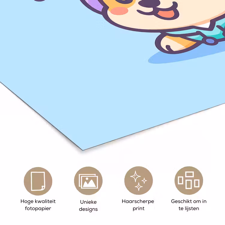 Poster - Corgi - Koptelefoon - Blauw - Muzieknoten — 5