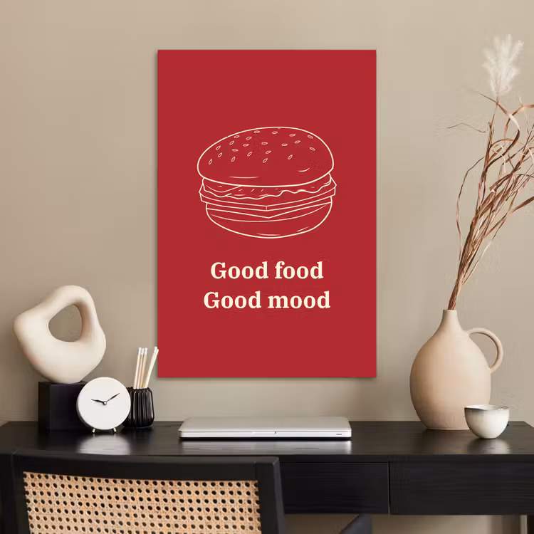 Poster - Dieprood - Lijntekening - Tekst - Hamburger — 2