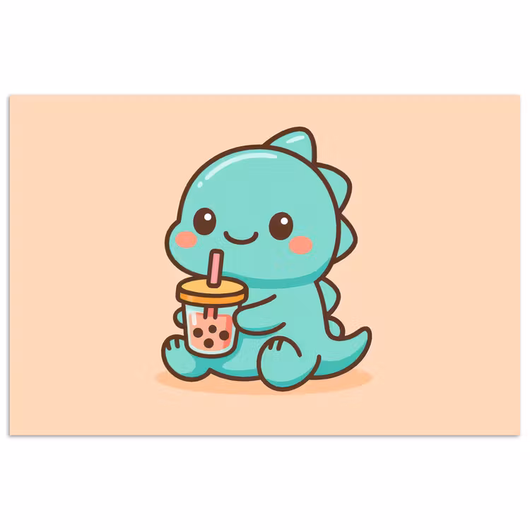 Poster - Dino - Boba - kawaii - Oranje — 1