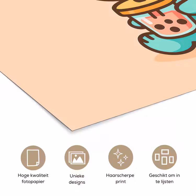 Poster - Dino - Boba - kawaii - Oranje — 5