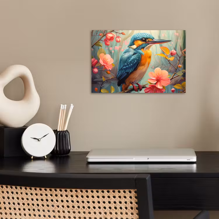 Poster - IJsvogel - Bloesem - Natuur - Vogels - Bloemen — 2
