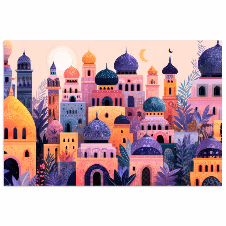 Poster - Kleurrijke stad - Zon - Islamitisch — 1