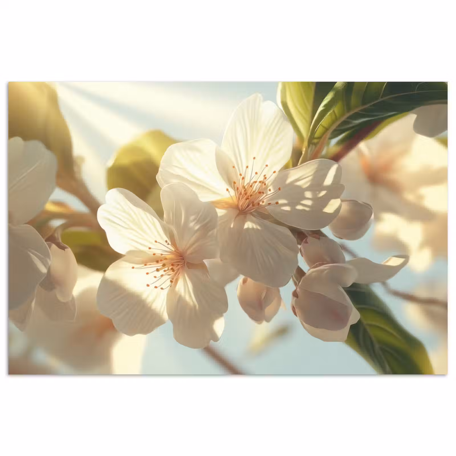 Poster - Bloesems - Wit - Zonnestralen - Bloemblaadjes — 1