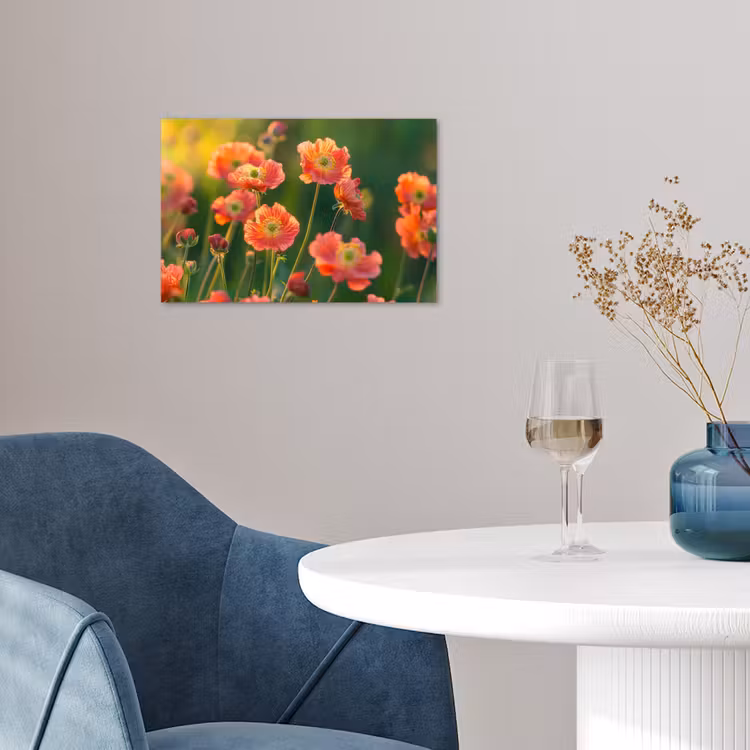Poster - Bloemenveld - Zonnestralen - Oranje — 4