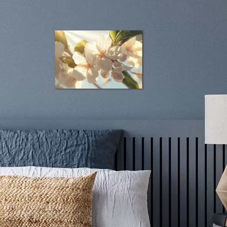 Poster - Bloesems - Wit - Zonnestralen - Bloemblaadjes — 3