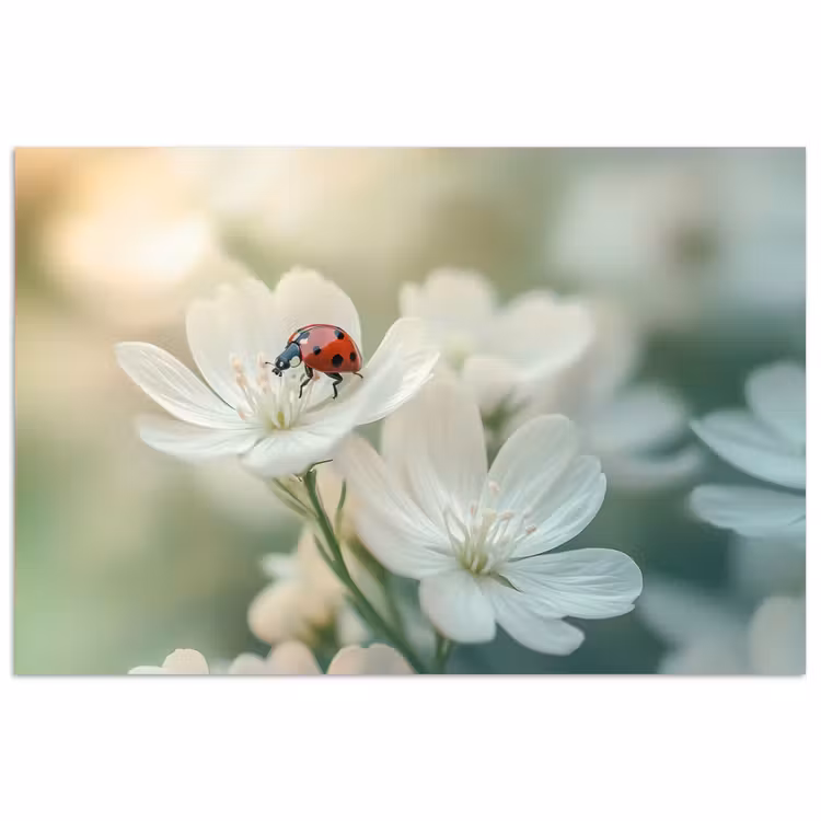 Poster - Lieveheersbeestje - Bloemen - Wit — 1