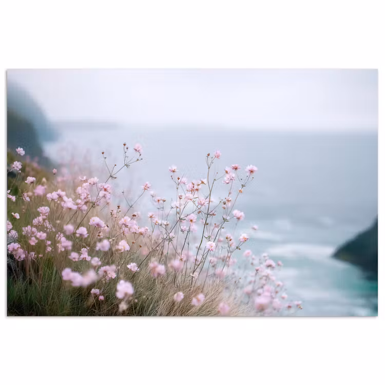 Poster - Klif - Bloemen - Zee - Roze — 1