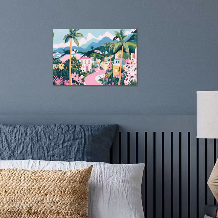 Poster - Kleurrijk - Huizen - Heuvels - Roze — 3