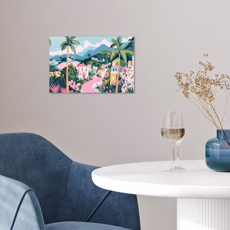 Poster - Kleurrijk - Huizen - Heuvels - Roze — 4