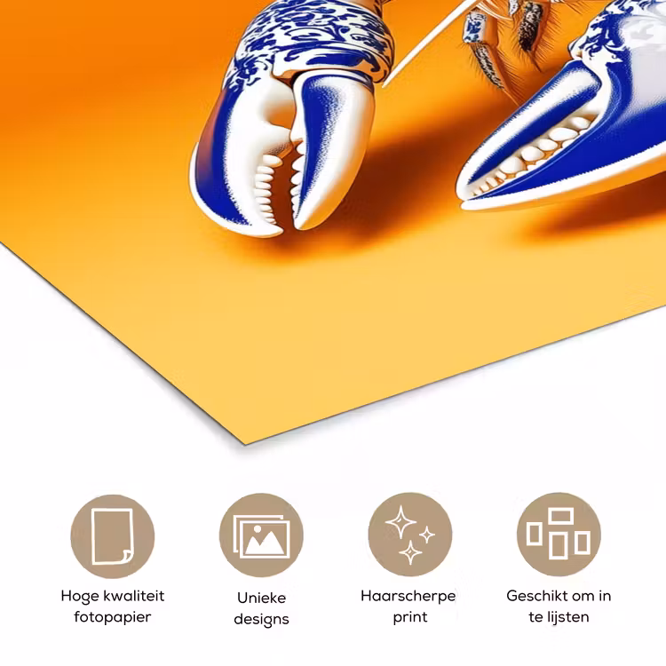 Poster - Kreeft - Delftsblauw - Schild - Stoer - Oranje — 5