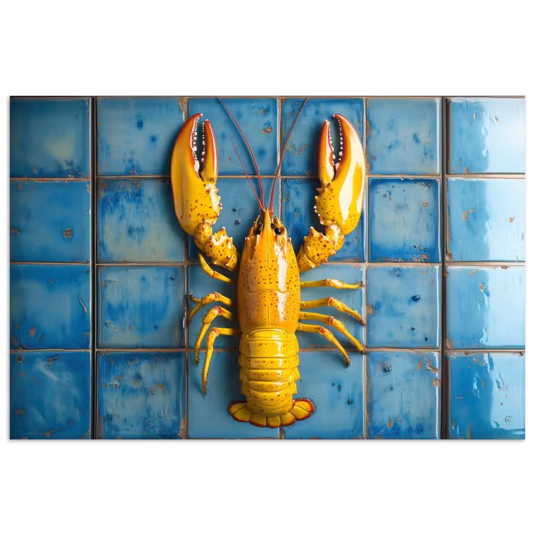 Poster - Kreeft - Geel - Blauw - Tegels — 1