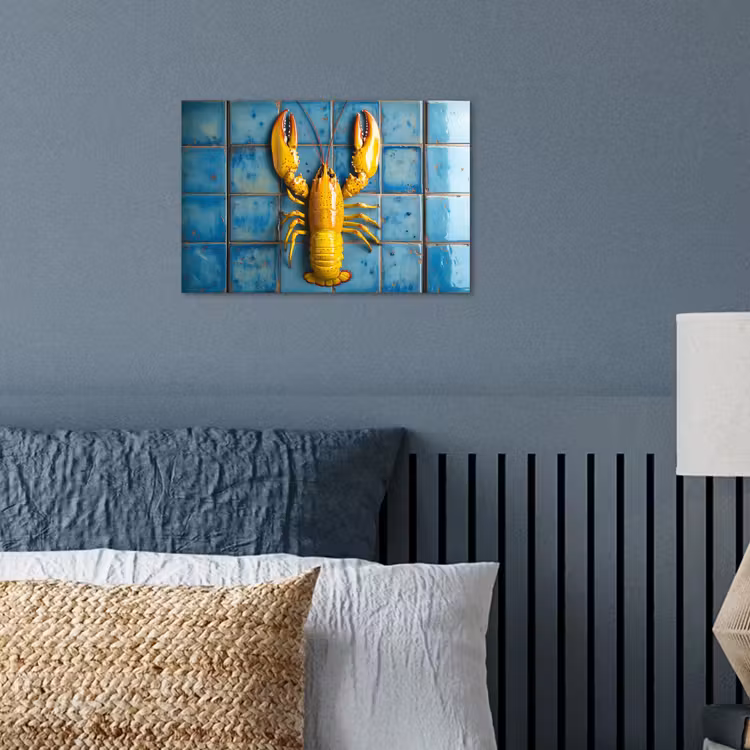 Poster - Kreeft - Geel - Blauw - Tegels — 3