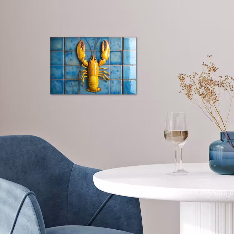 Poster - Kreeft - Geel - Blauw - Tegels — 4