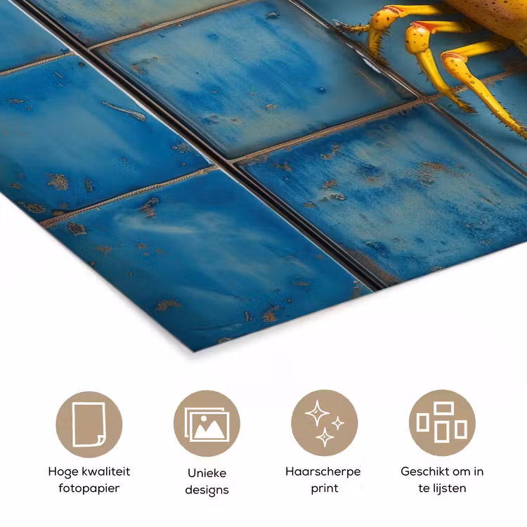 Poster - Kreeft - Geel - Blauw - Tegels — 5