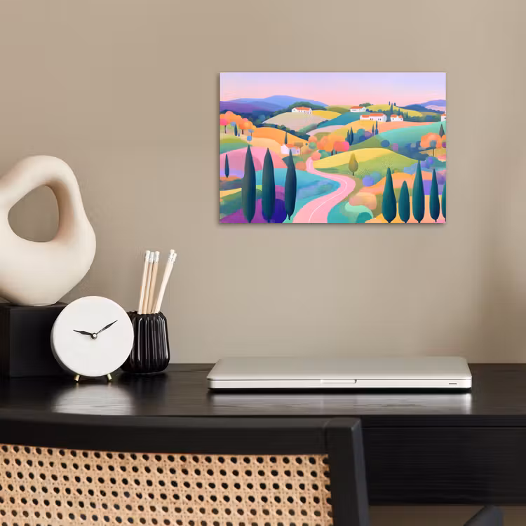 Poster - Landschap - Paars - Pastel - Huizen — 2