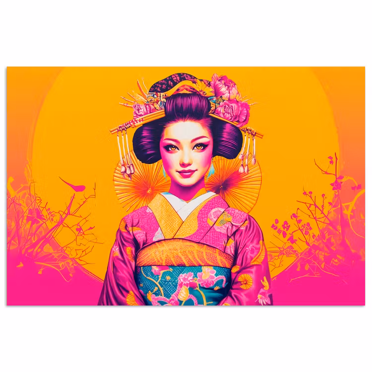 Poster - Bloemen - Vrouw - Kimono - Roze — 1