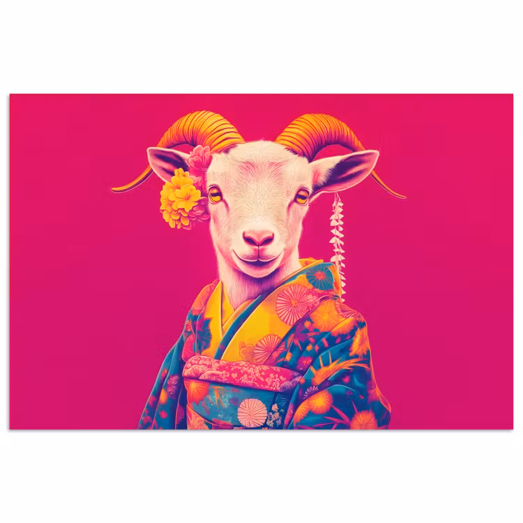 Poster - Geit - Hoorns - Kimono - Kleurrijk — 1