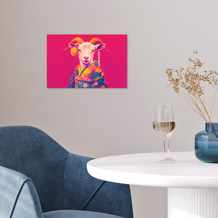 Poster - Geit - Hoorns - Kimono - Kleurrijk — 4