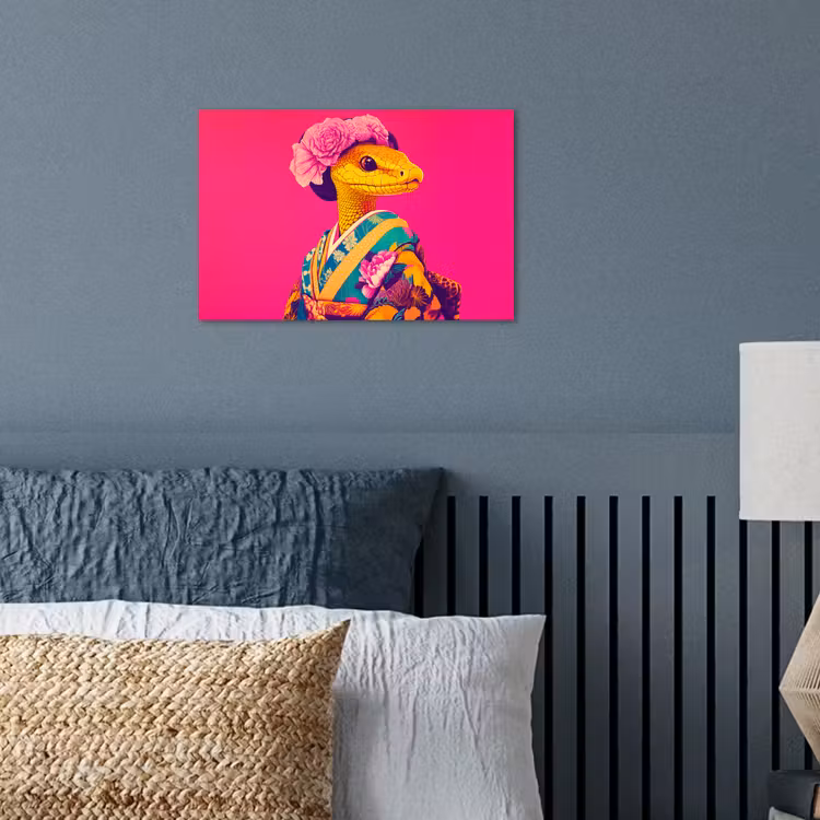 Poster - Hagedis - Bloemen - Roze - Kimono — 3
