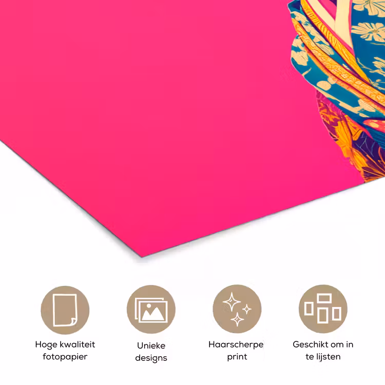 Poster - Hagedis - Bloemen - Roze - Kimono — 5